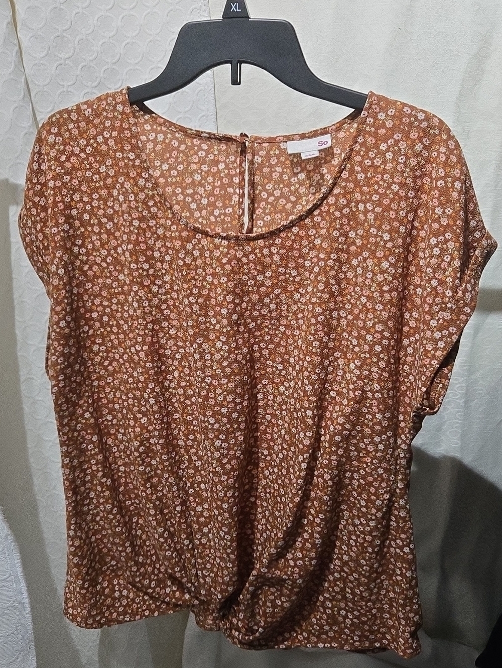 SO Brown Floral Short Sleeve Blouse